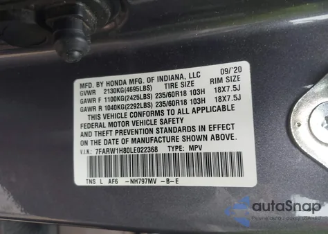 2020 Honda Cr-V 2Wd Ex-L из США, поврежденный, VIN 7FARW1H80LE022368